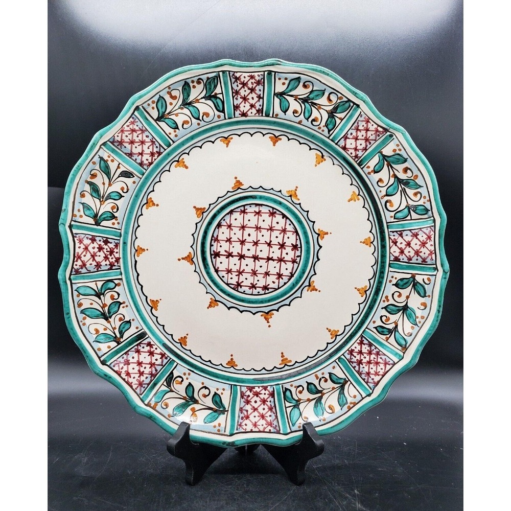 Vintage Handpainted Italian Pottery 12.5" Wall Plate Charger Ivy Italy